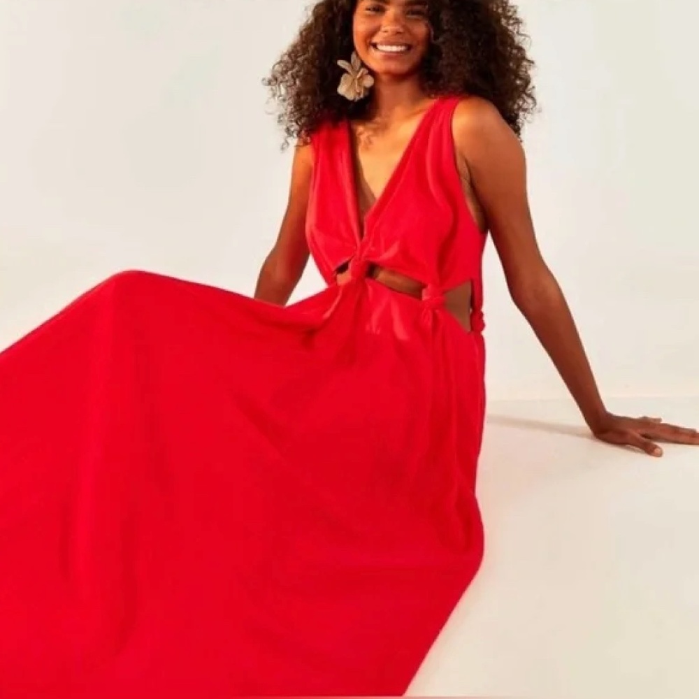 FARM RIO Red Midi Dress with Twist Front